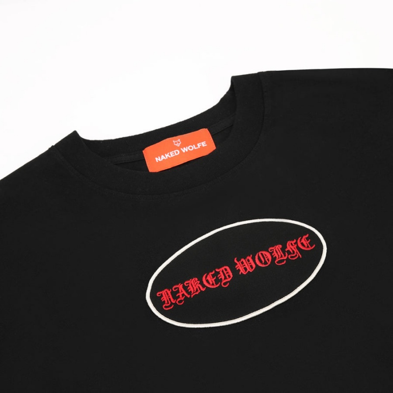 Férfi Naked Wolfe Gothic Underlay Tee Pulóverek Fekete Fehér | OYY3954BG